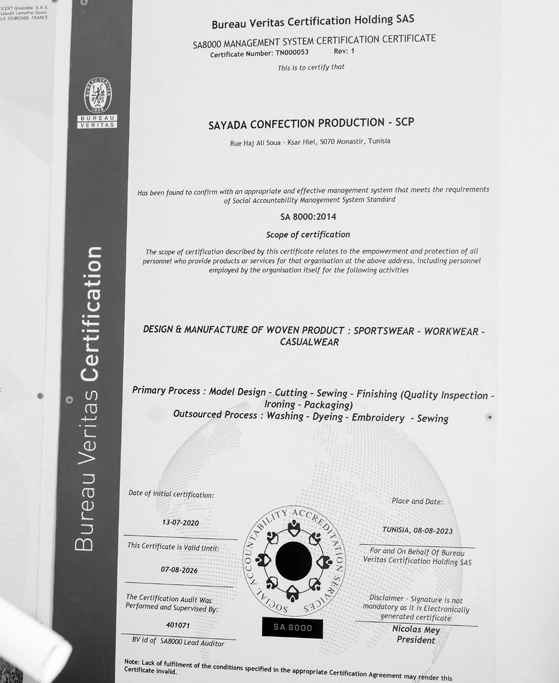 Certification SA8000 SCP - Engagement responsabilité sociétale et conditions de travail dignes